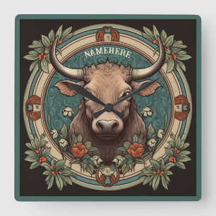 Relógio Quadrado Crie sua própria arte Nouveau Taurus Zodiac