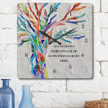 Relógio Quadrado Crie sua própria citação inspiracional/motivaciona<br><div class="desc">Este relógio de parede único é decorado com um mosaico colorido,  Tree of Life design. Adicione a citação escolhida para personalizá-la. Clique em Personalizar Mais para editar a fonte,  o tamanho da fonte e a cor da fonte. Mosaico original © Michele Davies.</div>