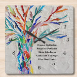 Relógio Quadrado Crie sua própria citação inspiracional/motivaciona<br><div class="desc">Esta fechadura decorativa de parede apresenta uma árvore de mosaico em cores do arco-íris e uma citação inspiradora. O texto é personalizável para que você possa substituir a cotação. Use a Ferramenta Design para alterar o tamanho, o estilo ou a cor do texto. Você não encontrará esta imagem exata de...</div>