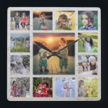 Relógio Quadrado Crie sua própria família fotocolagem colagem madei<br><div class="desc">Crie a colagem de fotos da sua família,  madeiras rústicas,  Relógio de Parede Quadrado. Adicione suas fotos mais bonitas e crie um relógio muito pessoal e exclusivo.</div>