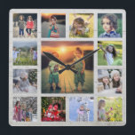 Relógio Quadrado Crie sua própria família fotocolagem colagem madei<br><div class="desc">Crie a colagem de fotos da sua família,  madeiras rústicas,  Relógio de Parede Quadrado. Adicione suas fotos mais bonitas e crie um relógio muito pessoal e exclusivo.</div>