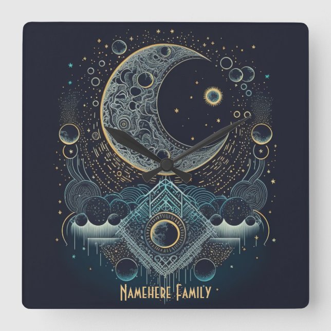 Relógio Quadrado Crie sua própria lua geométrica celestial (Frente)