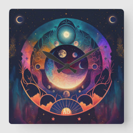 Relógio Quadrado Crie sua própria Lua Mística do Crescente Arco-Íri