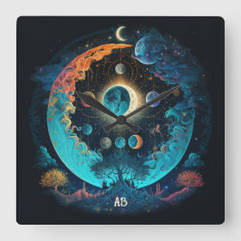 Relógio Quadrado Crie sua própria Mística Floresta Azul Mística