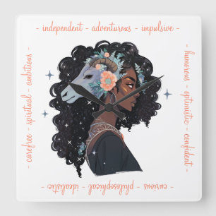 Relógio Quadrado Crie Sua Própria Mulher Afro-Americana Sagitário