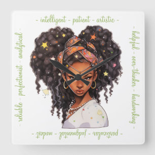 Relógio Quadrado Crie Sua Própria Mulher Afro-Americana Virgem