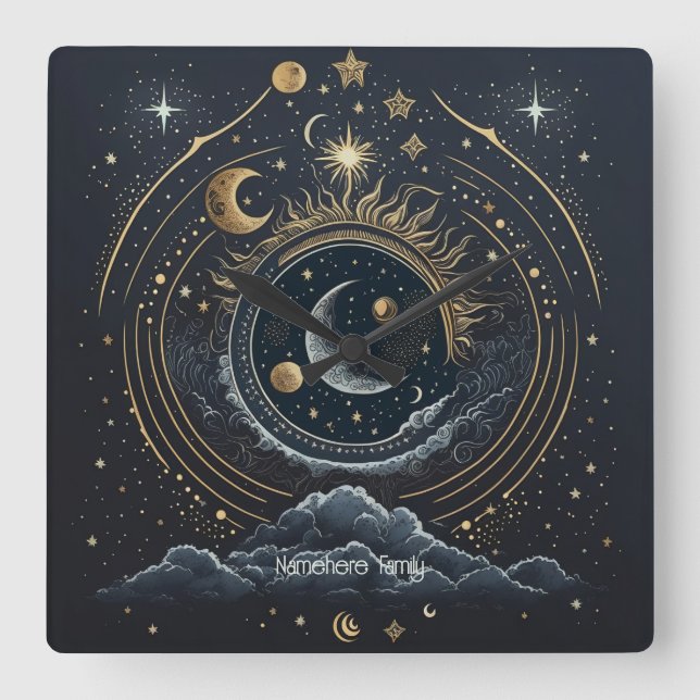 Relógio Quadrado Crie Sua Própria Paisagem Celestial Lunar (Frente)