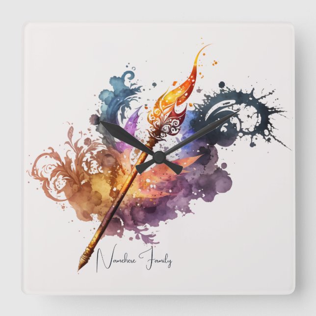 Relógio Quadrado Crie sua própria varinha de incêndio (Frente)