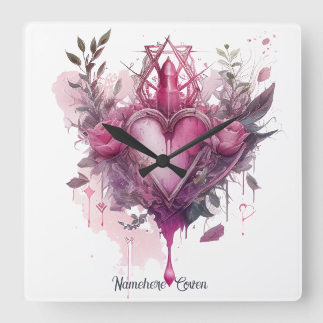 Relógio Quadrado Crie Sua Própria Vela De Amor Rosa (Frente)