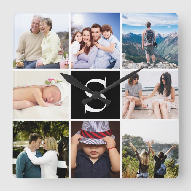 Relógio Quadrado Crie suas próprias 8 fotos personalizadas (Frente)