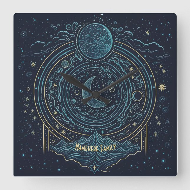 Relógio Quadrado Crie suas próprias luas e montanhas celestiais (Frente)