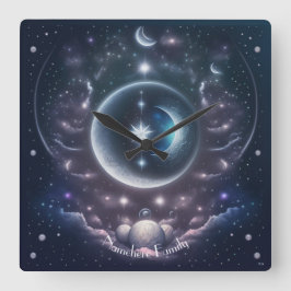 Relógio Quadrado Crie suas próprias nuvens cor-de-rosa e lua pratea