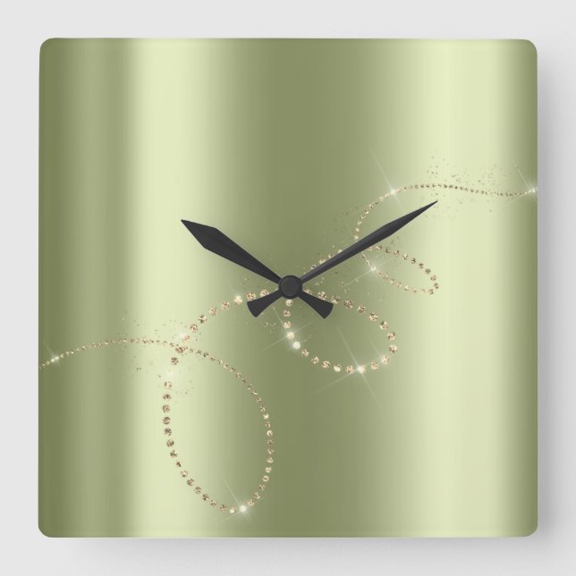 Relógio Quadrado Cristais Mint Infinity Dourado. Elegante Greenpeac (Frente)