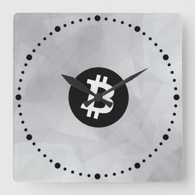 Relógio Quadrado Cristal Branco Bitcoin (Frente)