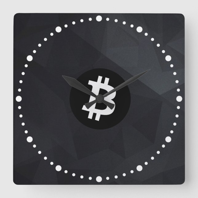 Relógio Quadrado Cristal Negro Bitcoin (Frente)