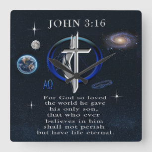 Relógio Quadrado Cristianismo João 3:16 