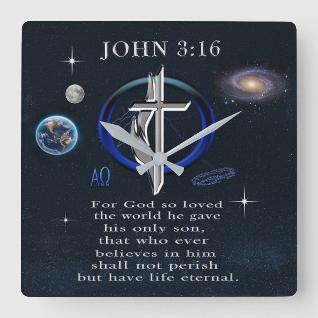 Relógio Quadrado Cristianismo João 3:16  (Frente)