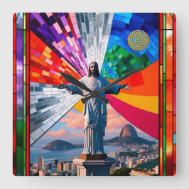 Relógio Quadrado Cristo do Redentor no Mosaico