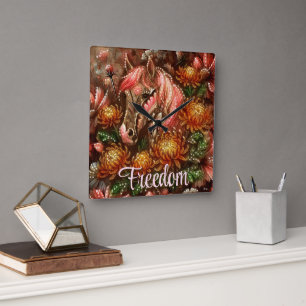 Relógio Quadrado Crítemos Florais do Autumn Horse Personalizados