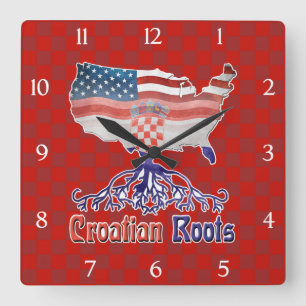 Relógio Quadrado Croata Americana Roots Square Clock
