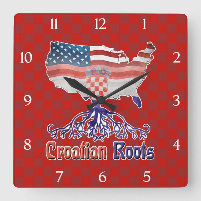 Relógio Quadrado Croata Americana Roots Square Clock (Frente)