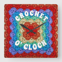 Relógio Quadrado Crochet Arco-Íris
