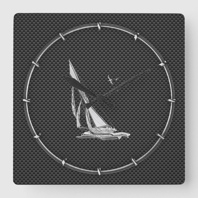Relógio Quadrado Cromo como veleiro em fibra de carbono (Frente)