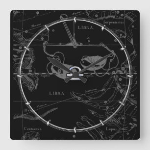 Relógio Quadrado Cromo prateado como Libra Zodiac Sinal em Hevelius
