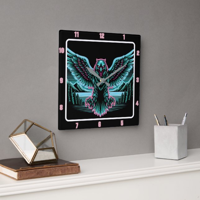 Relógio Quadrado Cronograma de brilho radiante do falcão (Escritório)