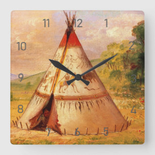 Relógio Quadrado Crow Teepee Wigwam, George Catlin Art