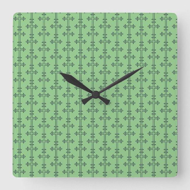 Relógio Quadrado Cruz Cristã Clássica Arte Minimalista Fina (Frente)