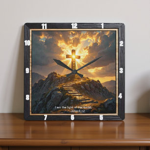 Relógio Quadrado Cruz da Salvação Luminosa Escadaria Montanha João 