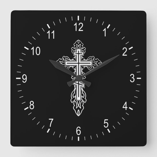 Relógio Quadrado Cruz ortodoxa (Frente)