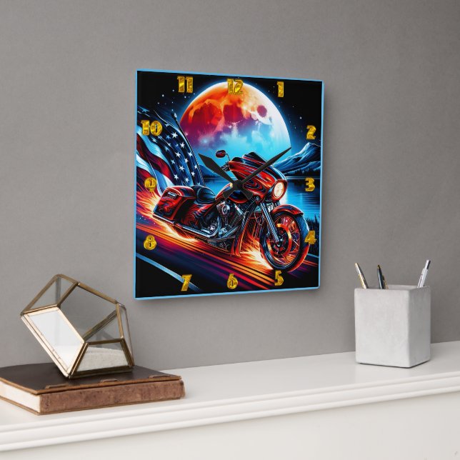 Relógio Quadrado Cruzeiro lunar com bandeira americana (Escritório)