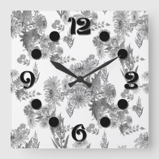 Relógio Quadrado Crysântemos lilases, cloc de parede quadrada de aq