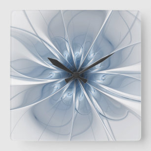 Relógio Quadrado Cu de flor de fantasia fractal azul macio e tenra