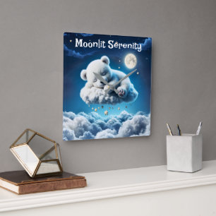 Relógio Quadrado Cubo de urso polar bonito nuvens fofinhas