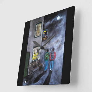Relógio Quadrado Cuidado com a pintura da lua de Alfred Fox