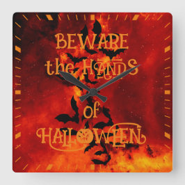 Relógio Quadrado Cuidado com as Mãos do Morcego Silhueta de Hallowe