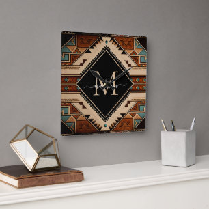 Relógio Quadrado Cultura Indígena Americana Estilo Boho Monograma