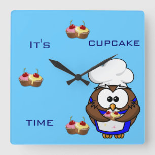 Relógio Quadrado cupcake chef owl