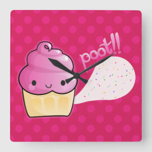 Relógio Quadrado Cupcakes Fart Sprinkles cor-de-rosa