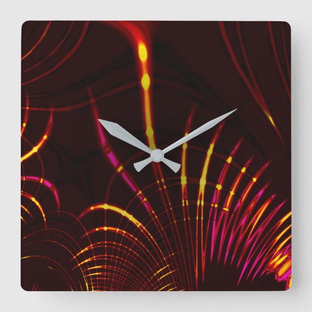 Relógio Quadrado Curvas acastanhadas pontiagudas de cor rosa a amar (Frente)