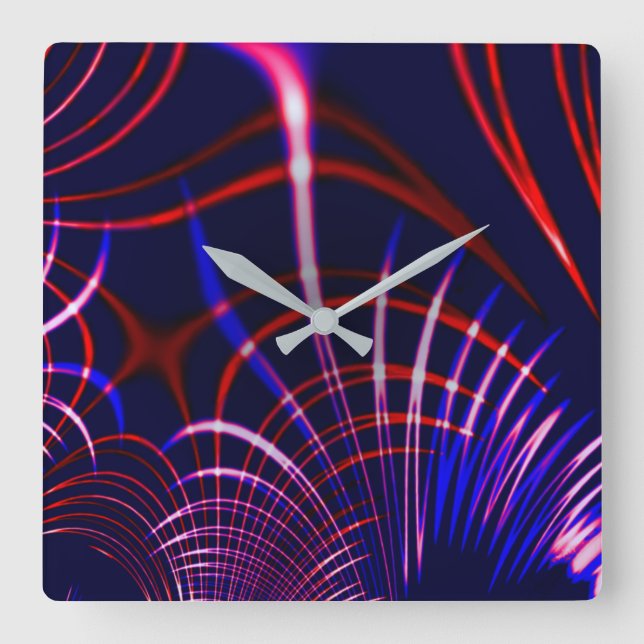 Relógio Quadrado Curvas apontadas de azul para vermelho e branco. L (Frente)