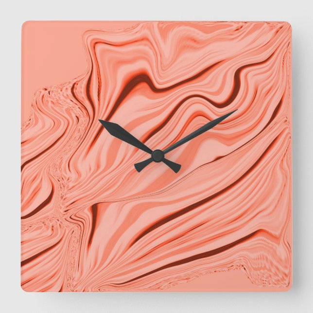 Relógio Quadrado Curvas de pêssego, coral de salmão e mistura rosa (Frente)