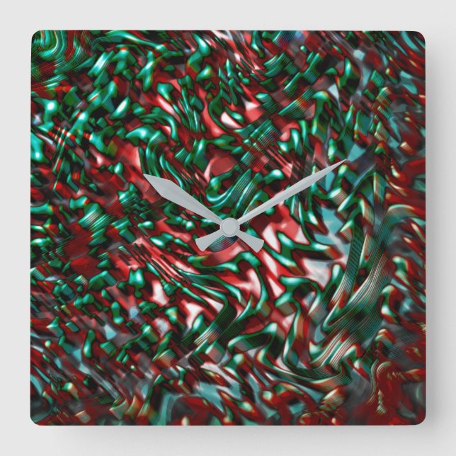 Relógio Quadrado Curvas em camadas, ratinho verde metálico e borrad (Frente)