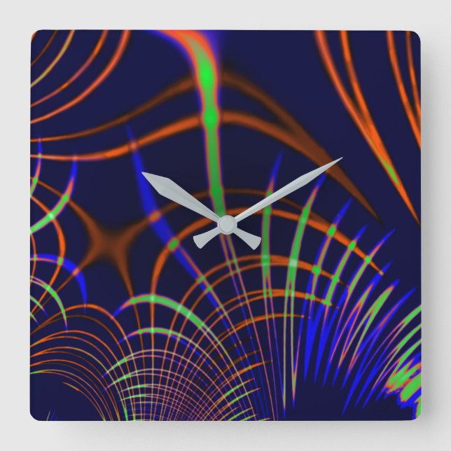 Relógio Quadrado Curvas pontiagudas de coral para verde limão e azu (Frente)