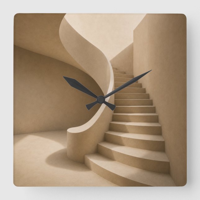 Relógio Quadrado Curved Staircase Minimalist Beige Wall Clock (Frente)