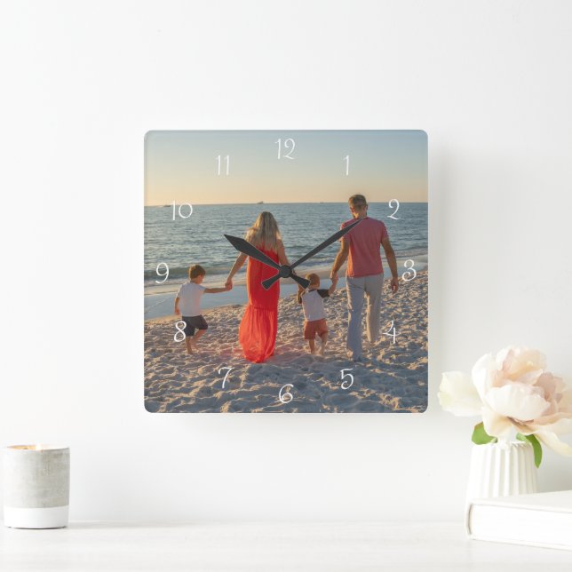Relógio Quadrado Custom Family Photo (Lar)