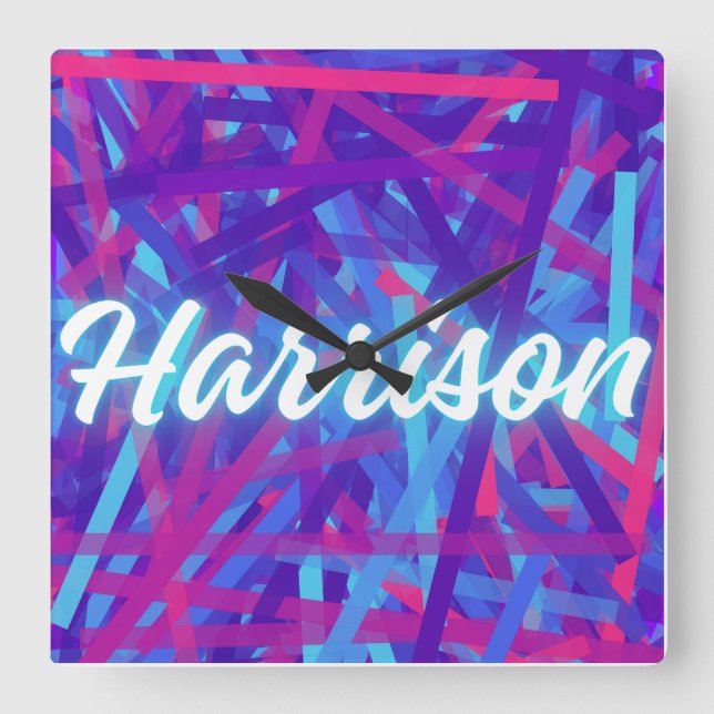 Relógio Quadrado Custom Name Sticker – Harrison – Personalized Labe (Frente)